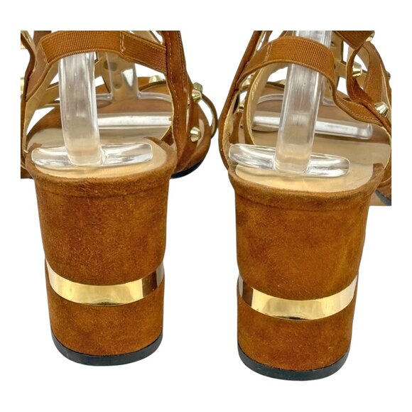 STUART WEITZMAN Cleo Rivet Camel Suede Gladiator Sandals - Picture 7 of 12